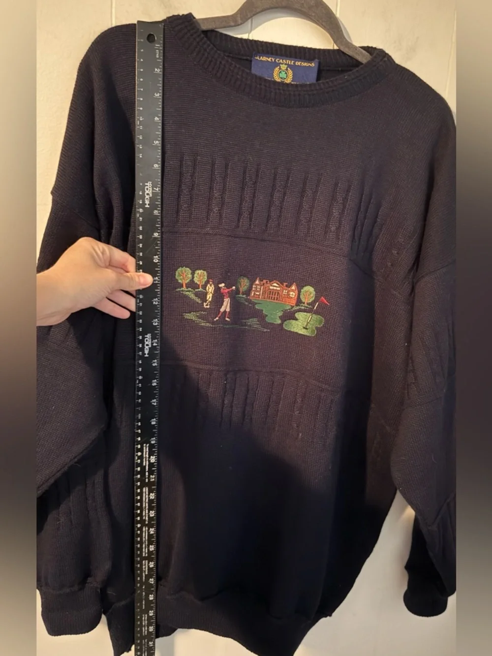 Blarney Castle Ireland Wool Embroidered Golfer Sweater, XL